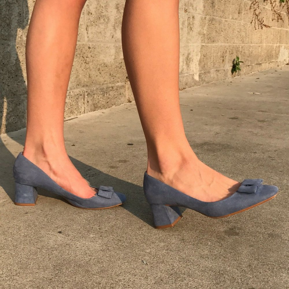 ZARA Collection Burgundy Suede Bow Block Heel Pump - Picture 3 of 12